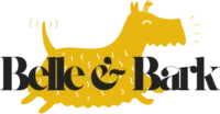 Belle & Bark logo with dog in gold.