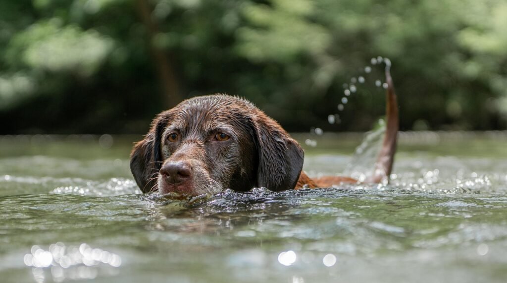 Confident retriever during swimming with dogs practice